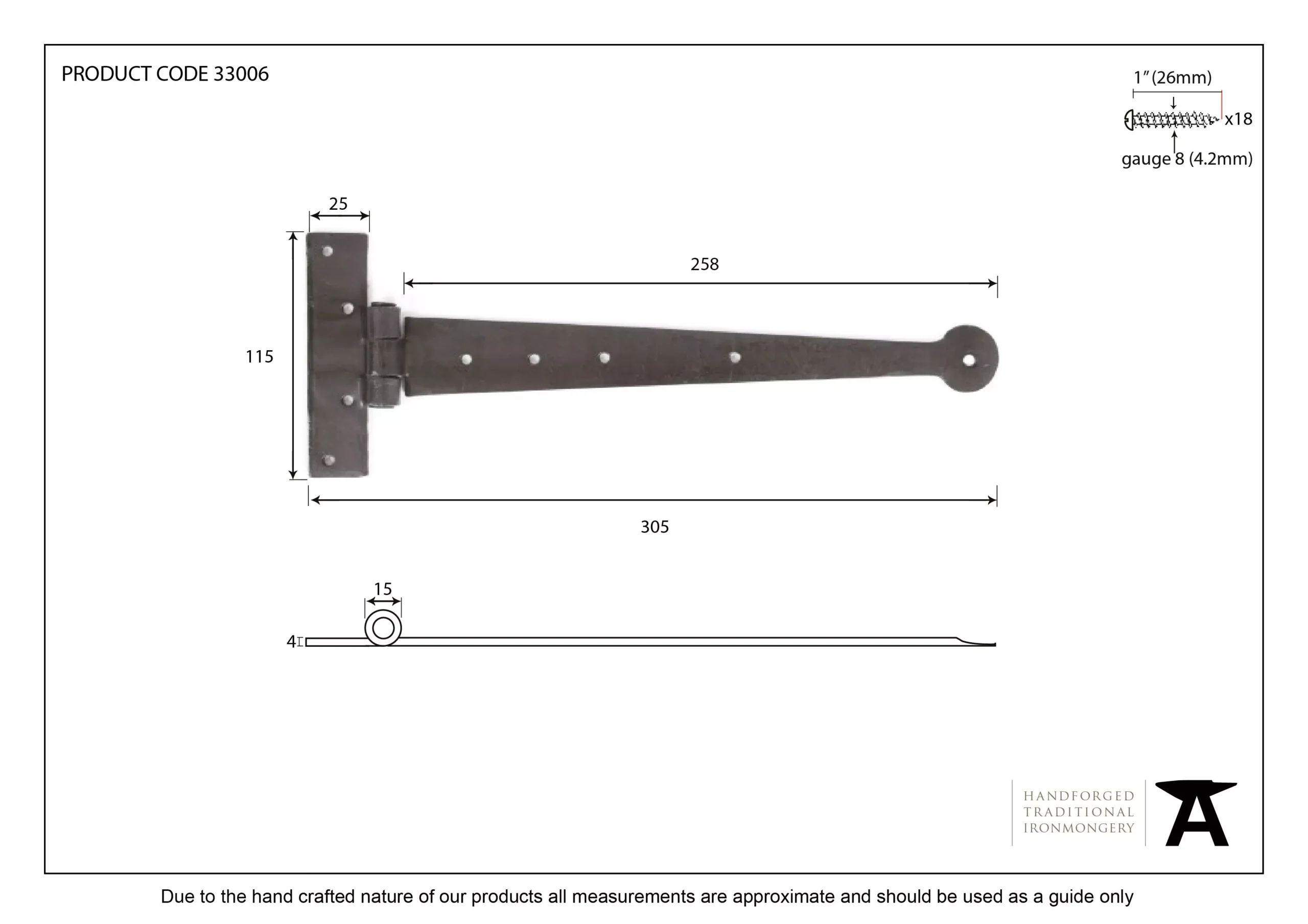 Pair From The Anvil Black 12" (305mm) Penny End T Hinge | 33989 3 Pair From The Anvil Black 12" (305mm) Penny End T Hinge | 33989 - Image 3