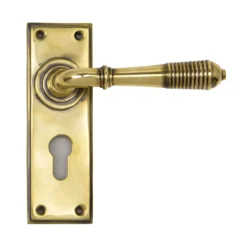 Set From The Anvil Aged Brass Reeded Lever Euro Lock Furniture | 33085