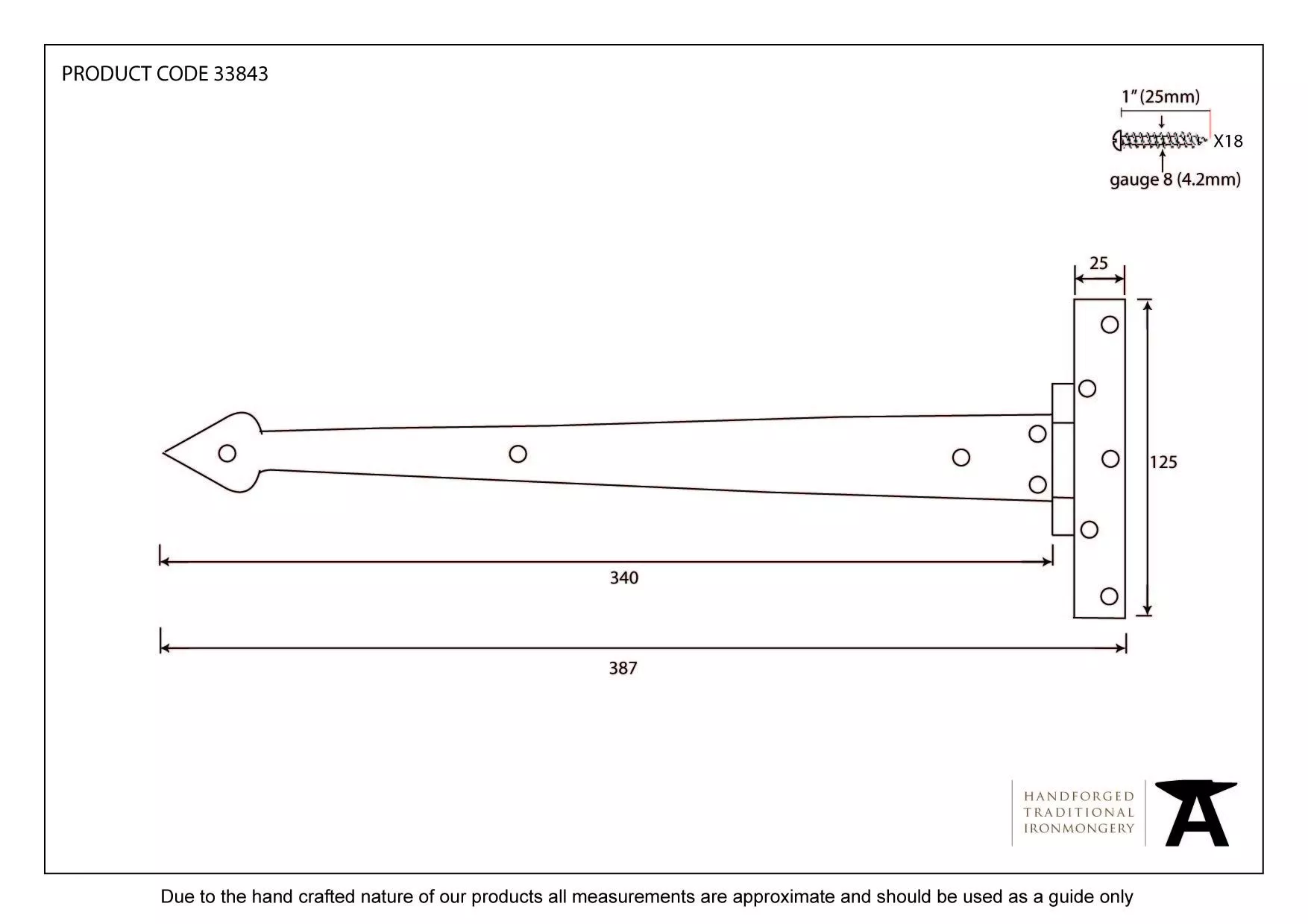 Pair From The Anvil Pewter 15" (387mm) Arrow Head T Hinge | 33791 2 Pair From The Anvil Pewter 15" (387mm) Arrow Head T Hinge | 33791 - Image 2