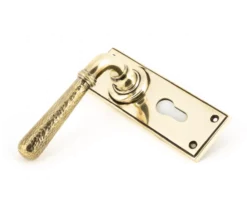 Set From The Anvil Aged Brass Hammered Newbury Euro Lever | 46212 -Home Door & Window Hardware Store 46212 2 1.png.mst