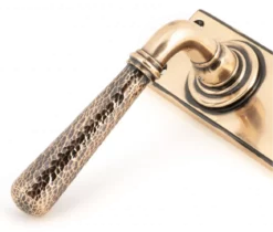 Set From The Anvil Polished Bronze Hammered Newbury Lever Lock | 46225 -Home Door & Window Hardware Store 46225 3 1.png.mst