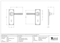 Set From The Anvil Polished Bronze Hammered Newbury Lever Lock | 46225 -Home Door & Window Hardware Store 46225 tech 1.png.mst