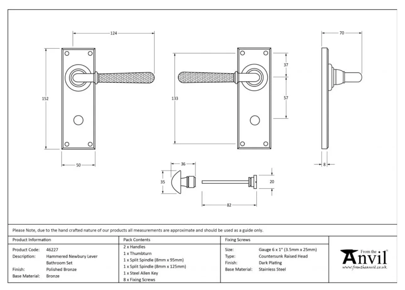 Set From The Anvil Polished Bronze Hammered Newbury Bathroom Lever | 46227 4 Set From The Anvil Polished Bronze Hammered Newbury Bathroom Lever | 46227 - Image 4