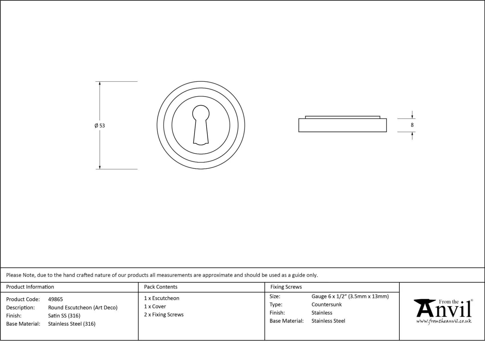 Satin SS (316) Round Standard Keyhole Escutcheon (Art Deco) | 49865 7 Satin SS (316) Round Standard Keyhole Escutcheon (Art Deco) | 49865 - Image 7