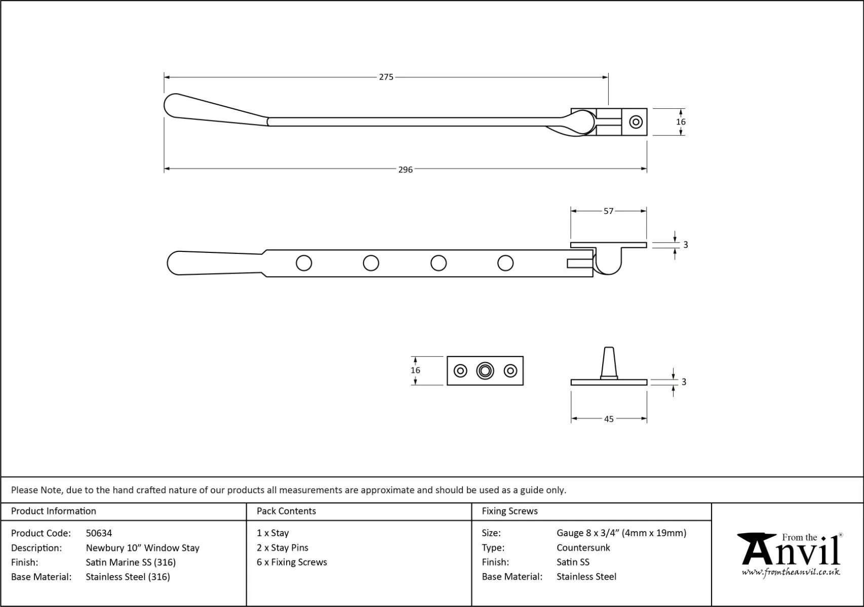 Satin 316 SS 10" Newbury Casement Window Stay | 50634 2 Satin 316 SS 10" Newbury Casement Window Stay | 50634 - Image 2
