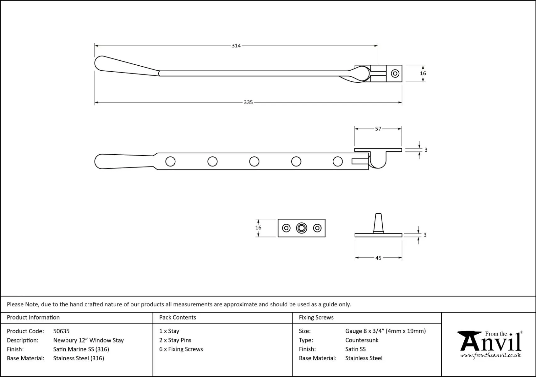 Satin 316 SS 12" Newbury Casement Window Stay | 50635 2 Satin 316 SS 12" Newbury Casement Window Stay | 50635 - Image 2