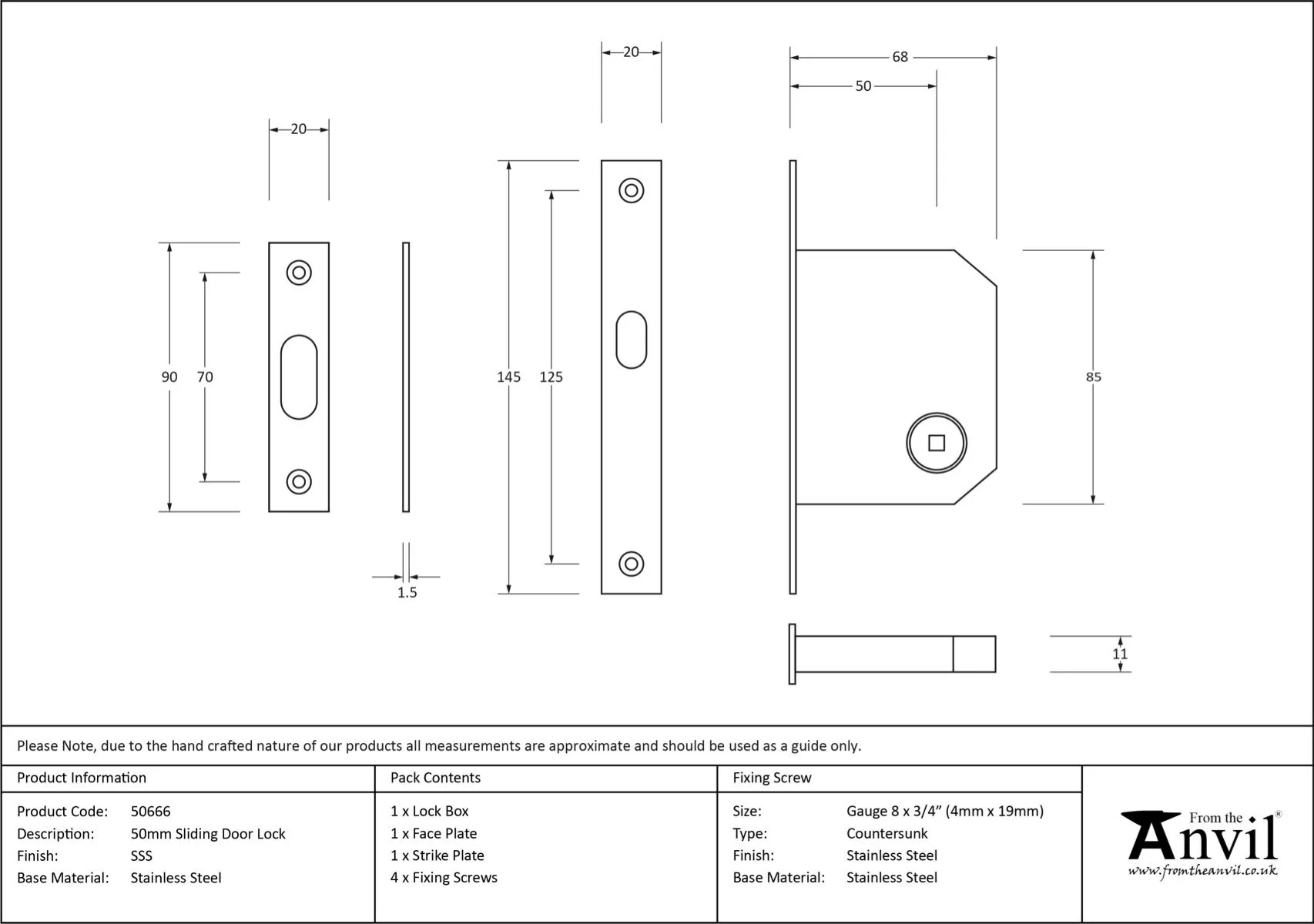 Anvil Satin Stainless Steel 50mm Sliding Door Lock | 50666 3 Anvil Satin Stainless Steel 50mm Sliding Door Lock | 50666 - Image 3