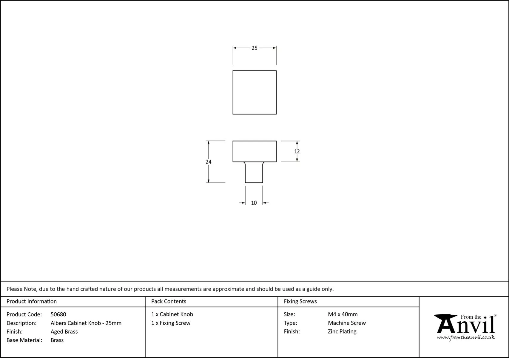Anvil Aged Brass Albers 25mm Cabinet Knob | 50680 6 Anvil Aged Brass Albers 25mm Cabinet Knob | 50680 - Image 6