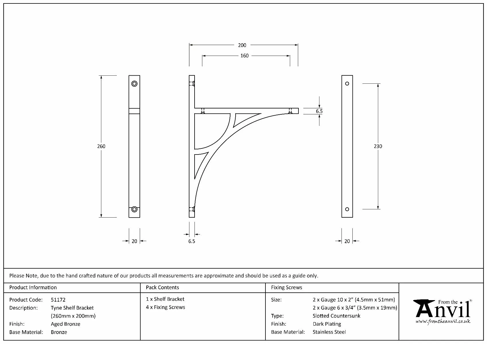 Aged Bronze Tyne Shelf Bracket (260mm X 200mm) 2 Aged Bronze Tyne Shelf Bracket (260mm X 200mm) - Image 2