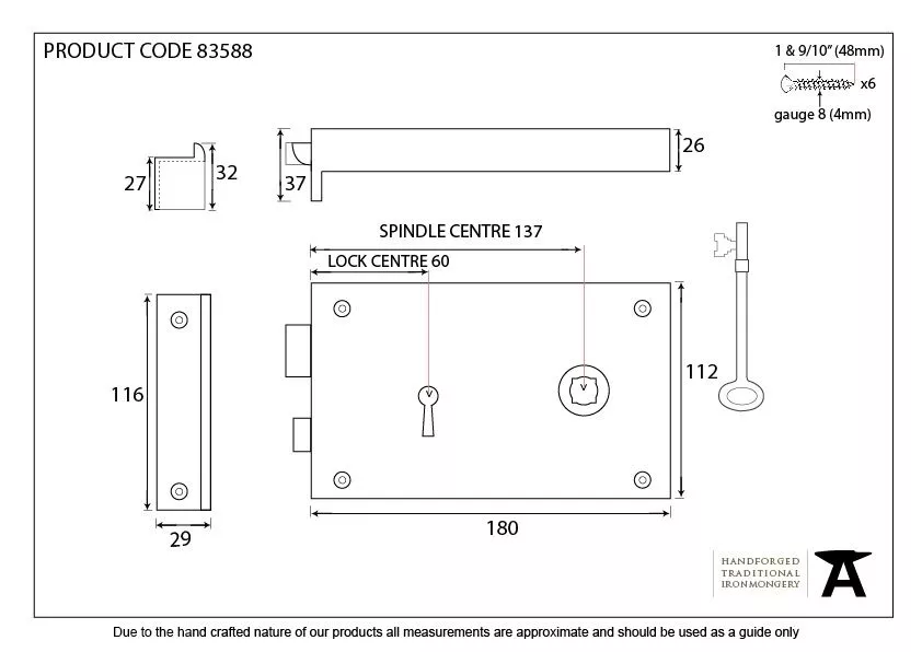 From The Anvil Polished Brass Large Right Hand Rim Lock | 83588 2 From The Anvil Polished Brass Large Right Hand Rim Lock | 83588 - Image 2