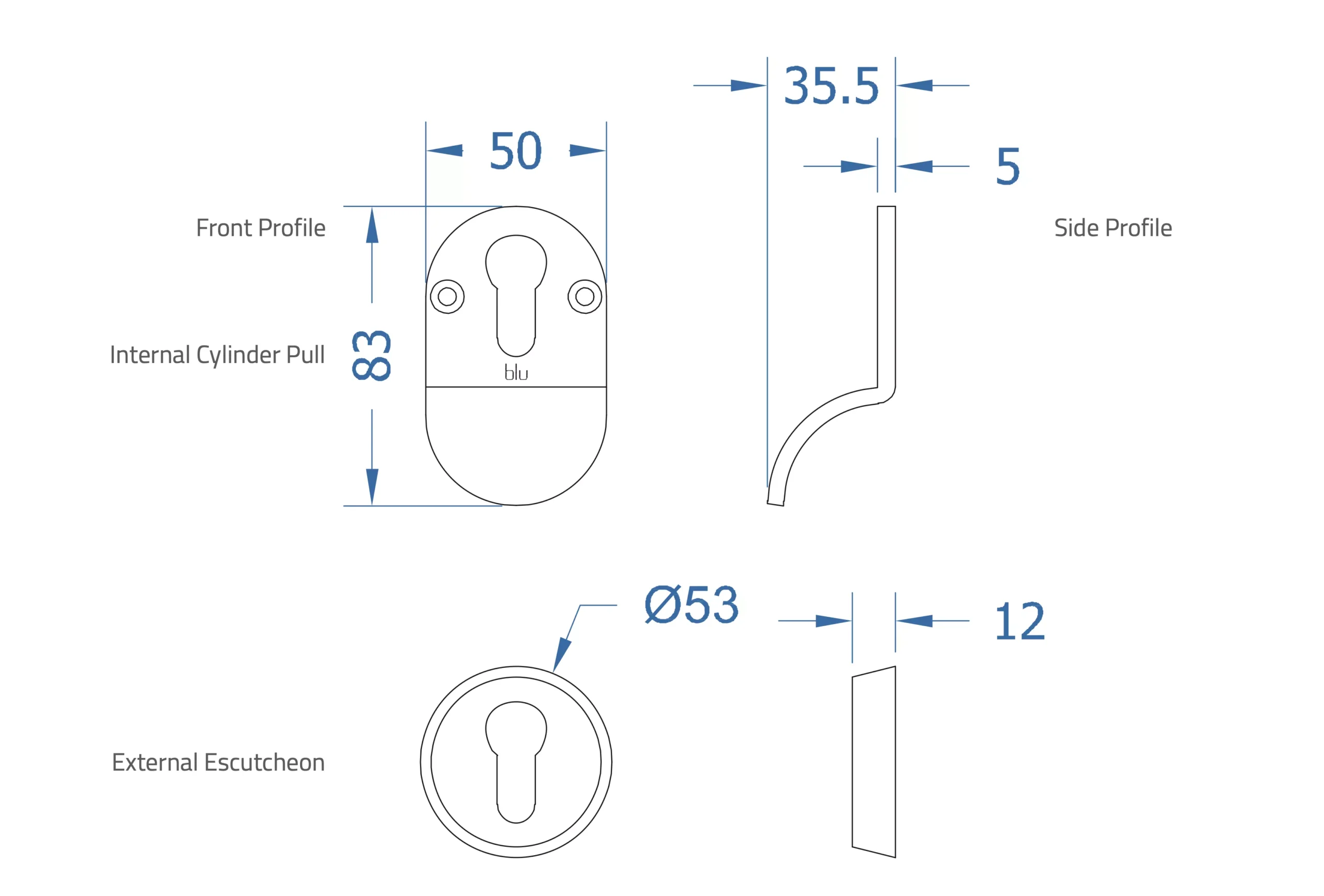 Satin Stainless Steel 316 Back To Back Euro Security Cylinder Pull & Escutcheon | CP80 2 Satin Stainless Steel 316 Back To Back Euro Security Cylinder Pull & Escutcheon | CP80 - Image 2