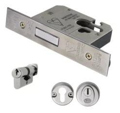 CARLISLE Set Satin Stainless Steel 64mm BS Euro Cylinder Deadlock With Cylinder & Turn