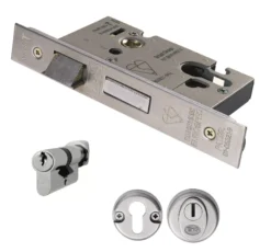 CARLISLE Set Satin Stainless Steel 64mm BS Euro Cylinder Sashlock & Turn