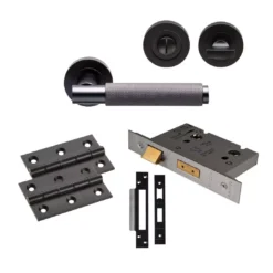 CARLISLE Matt Black Varese Knurled Lever Handle Door Kit - Bathroom