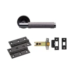 CARLISLE Matt Black Varese Knurled Lever Handle Door Kit - Latch