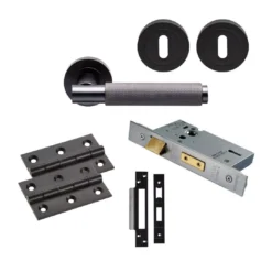CARLISLE Matt Black Varese Knurled Lever Handle Door Kit - Lock