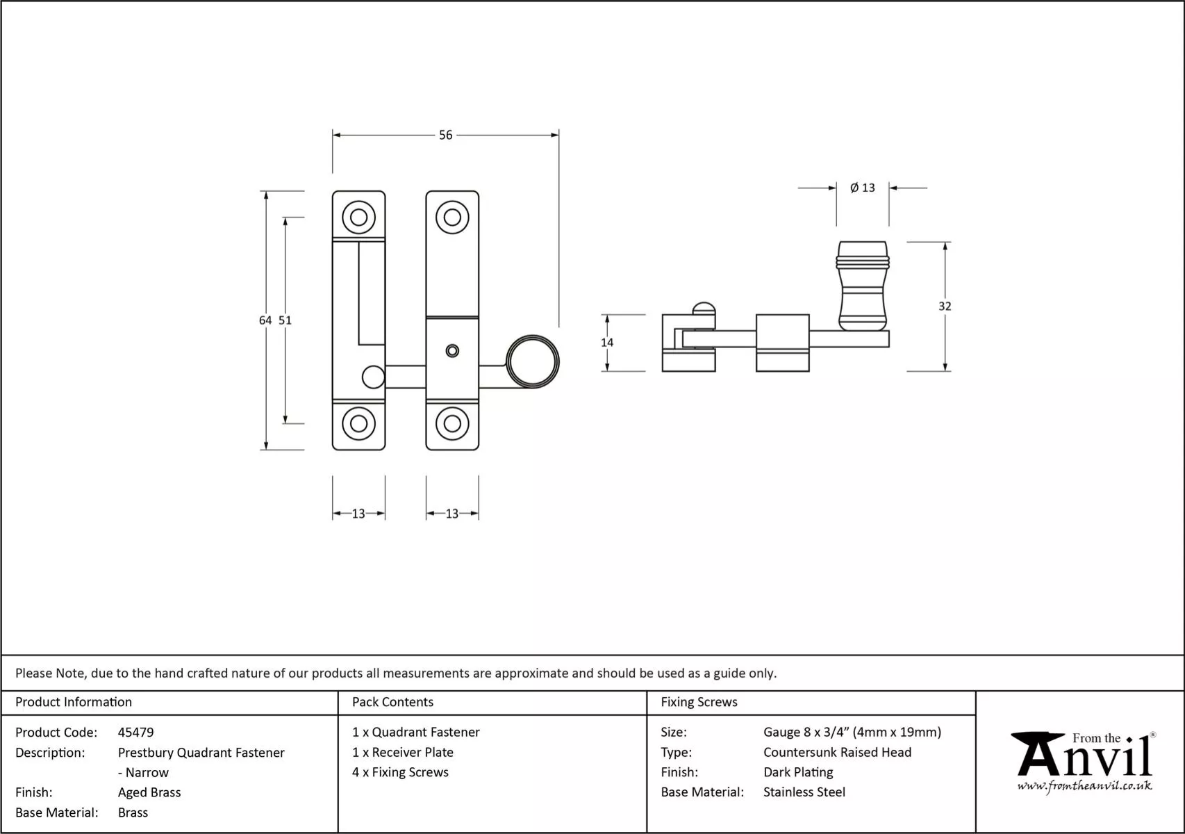From The Anvil Aged Brass Prestbury Quadrant Fastener - Narrow | 45479 3 From The Anvil Aged Brass Prestbury Quadrant Fastener - Narrow | 45479 - Image 3
