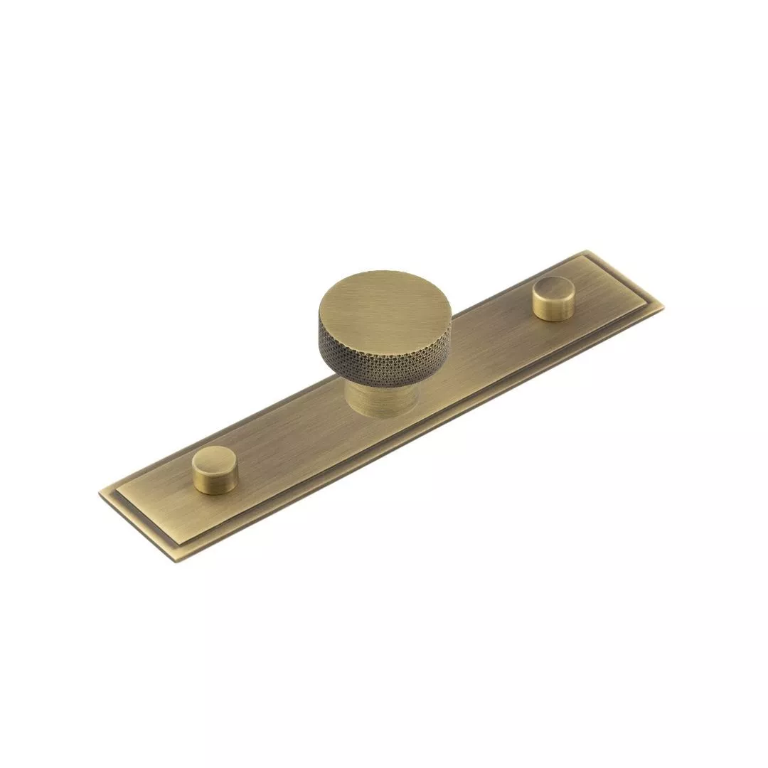 Hoxton Antique Brass Wenlock 30mm Knurled Knob On Stepped Backplate| HOX130-6090AB 1 Hoxton Antique Brass Wenlock 30mm Knurled Knob On Stepped Backplate| HOX130-6090AB