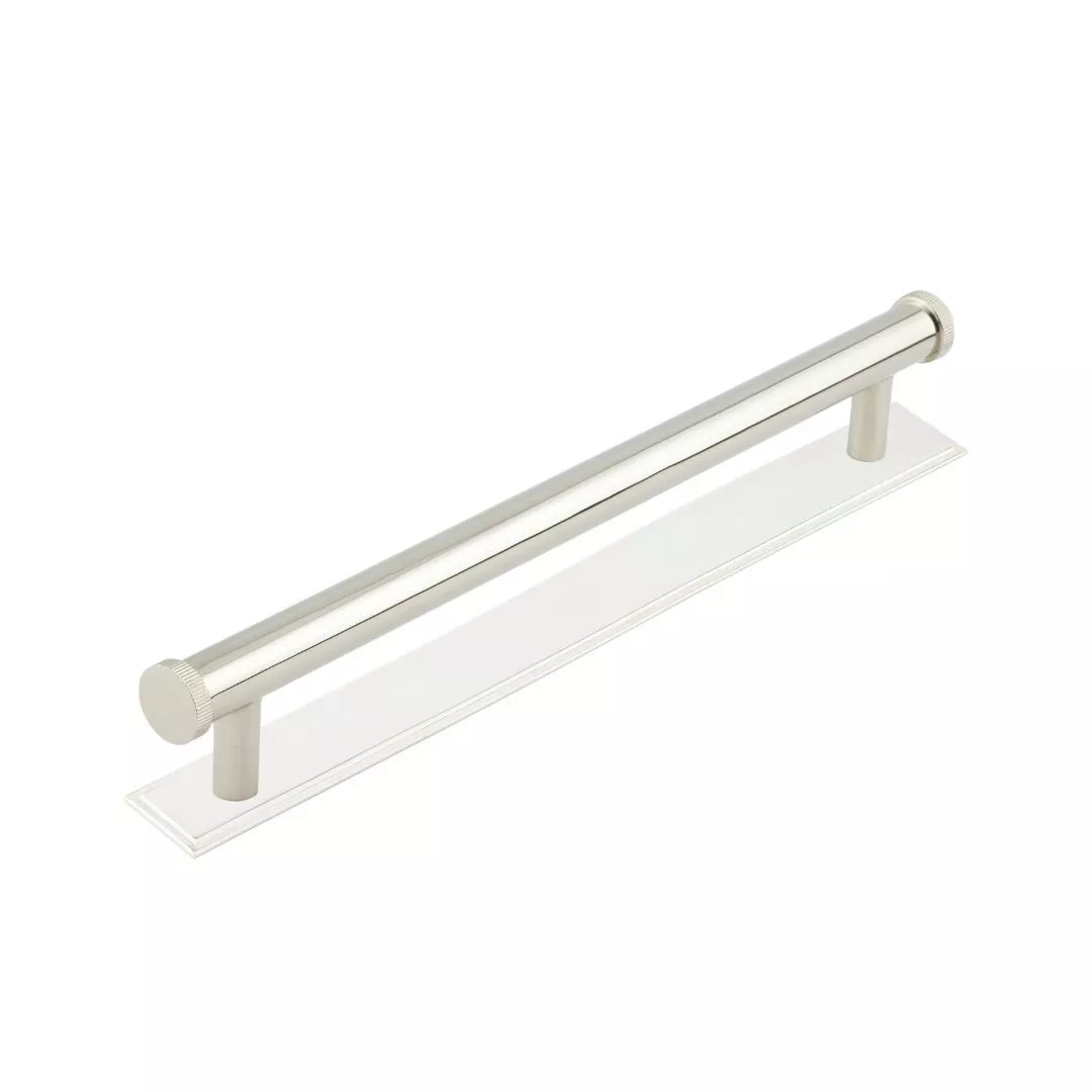 Hoxton Polished Nickel Thaxted 96mm Line End Cap Handle On Stepped Backplate | HOX250-6050PN 1 Hoxton Polished Nickel Thaxted 96mm Line End Cap Handle On Stepped Backplate | HOX250-6050PN