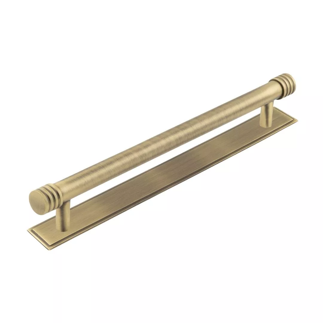 Hoxton Antique Brass Sturt 224mm Grooved End Cap Handle On Stepped Backplate | HOX460-6060AB 1 Hoxton Antique Brass Sturt 224mm Grooved End Cap Handle On Stepped Backplate | HOX460-6060AB