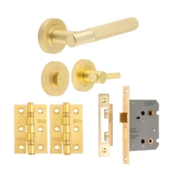 Home Door & Window Hardware Store 18 Satin Brass Bari Knurled Bathroom Door Pack - JV850SBBP