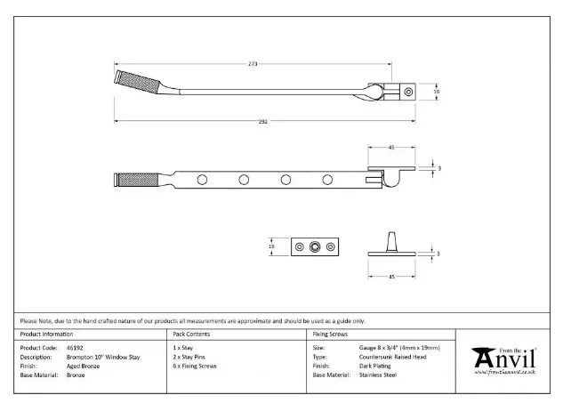 From The Anvil (10"") Aged Bronze Brompton Casement Window Stay | 46192 5 From The Anvil (10"") Aged Bronze Brompton Casement Window Stay | 46192 - Image 5