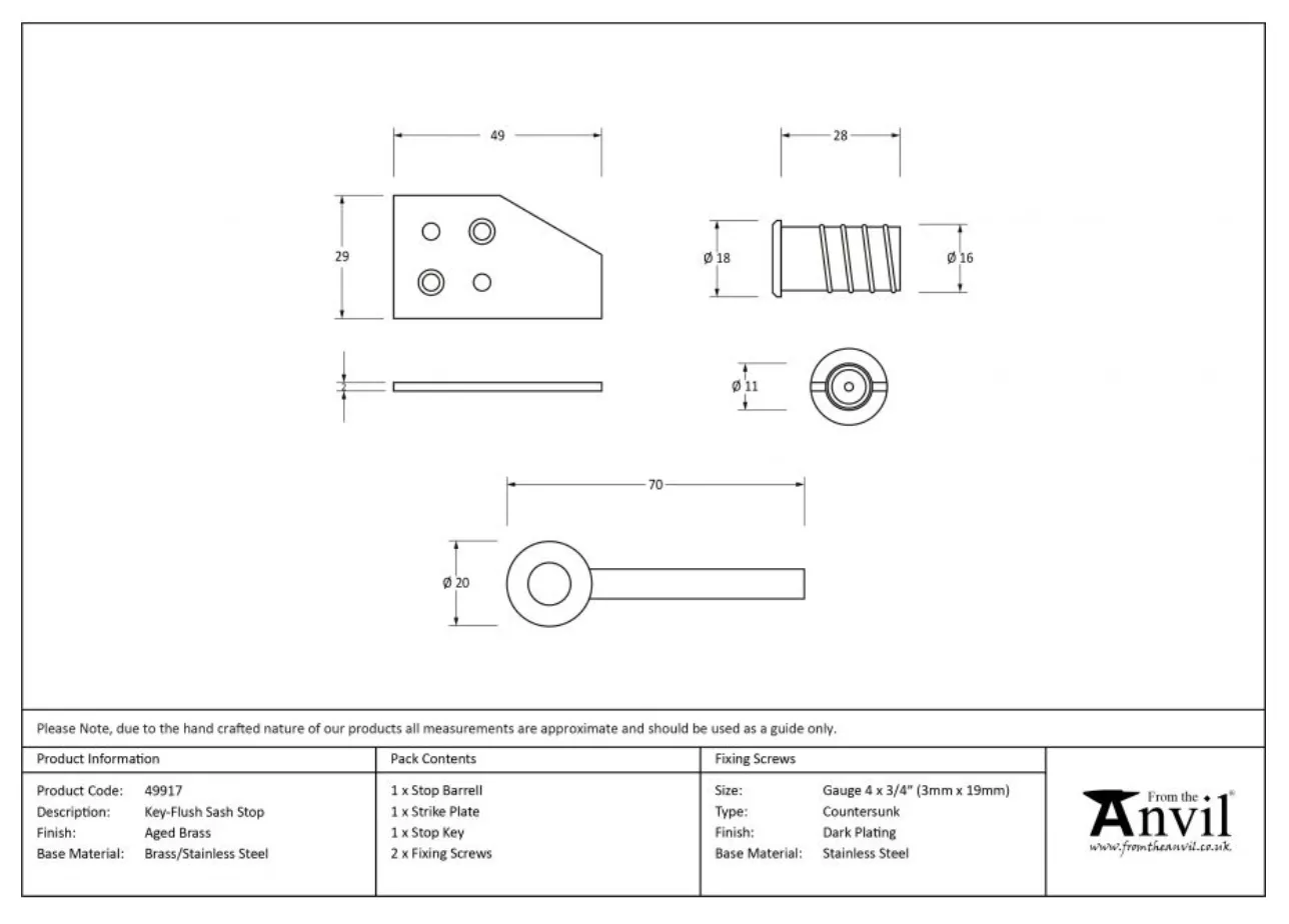 From The Anvil Aged Brass Key-Flush Sash Window Stop | 49917 3 From The Anvil Aged Brass Key-Flush Sash Window Stop | 49917 - Image 3