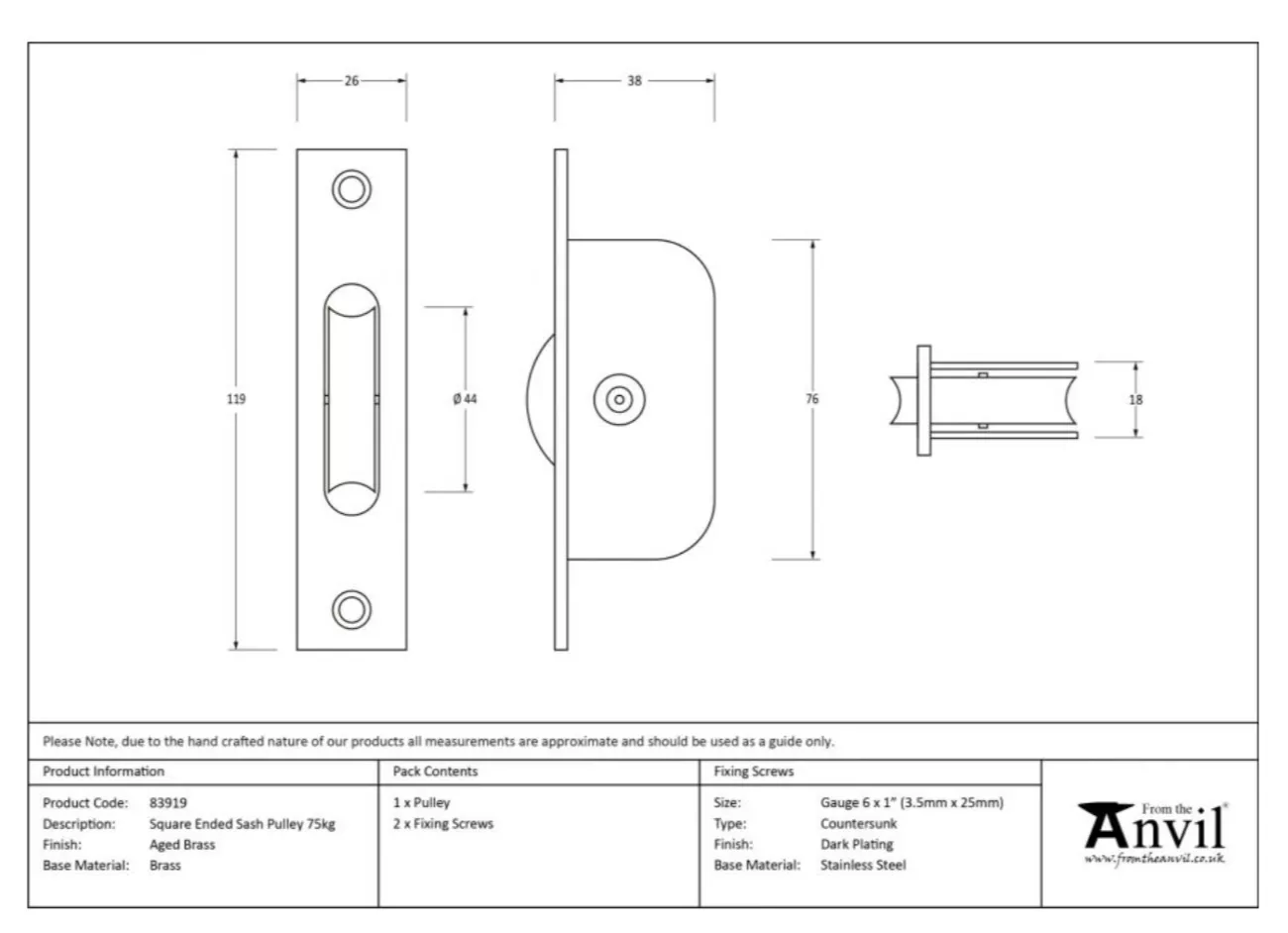 From The Anvil Aged Brass 119mm X 26mm 75kg Standard Pulley | 83919 3 From The Anvil Aged Brass 119mm X 26mm 75kg Standard Pulley | 83919 - Image 3