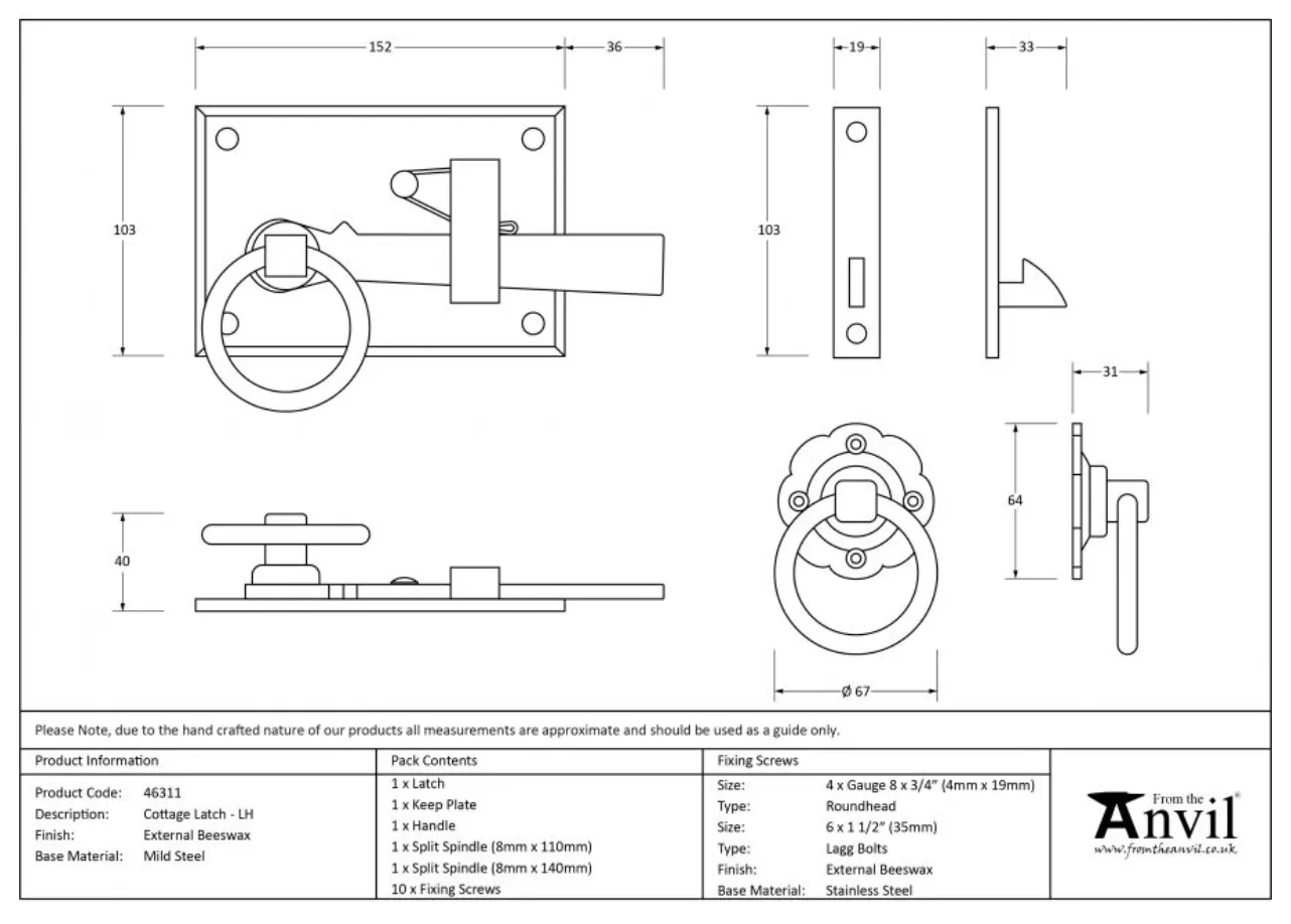 From The Anvil External Beeswax Handed Cottage Ring Latch | 46311 | 46312 8 From The Anvil External Beeswax Handed Cottage Ring Latch | 46311 | 46312 - Image 8
