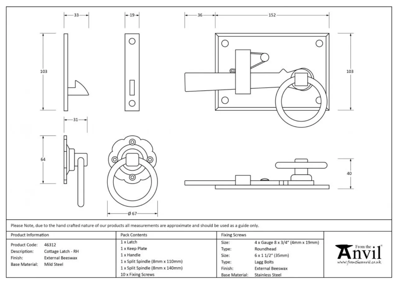 From The Anvil External Beeswax Handed Cottage Ring Latch | 46311 | 46312 5 From The Anvil External Beeswax Handed Cottage Ring Latch | 46311 | 46312 - Image 5
