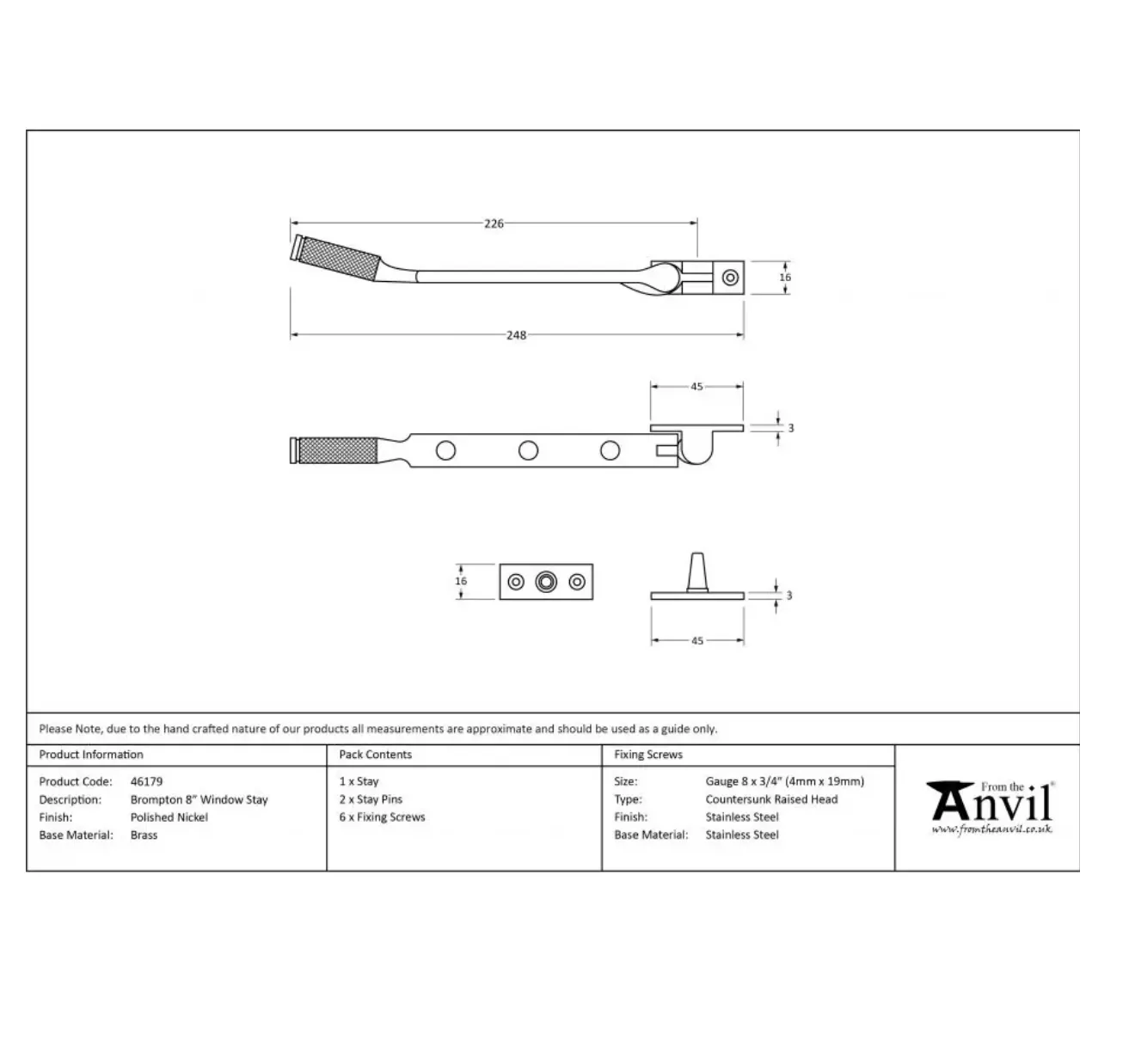 From The Anvil (8"") Polished Nickel Brompton Casement Window Stay | 46179 6 From The Anvil (8"") Polished Nickel Brompton Casement Window Stay | 46179 - Image 6