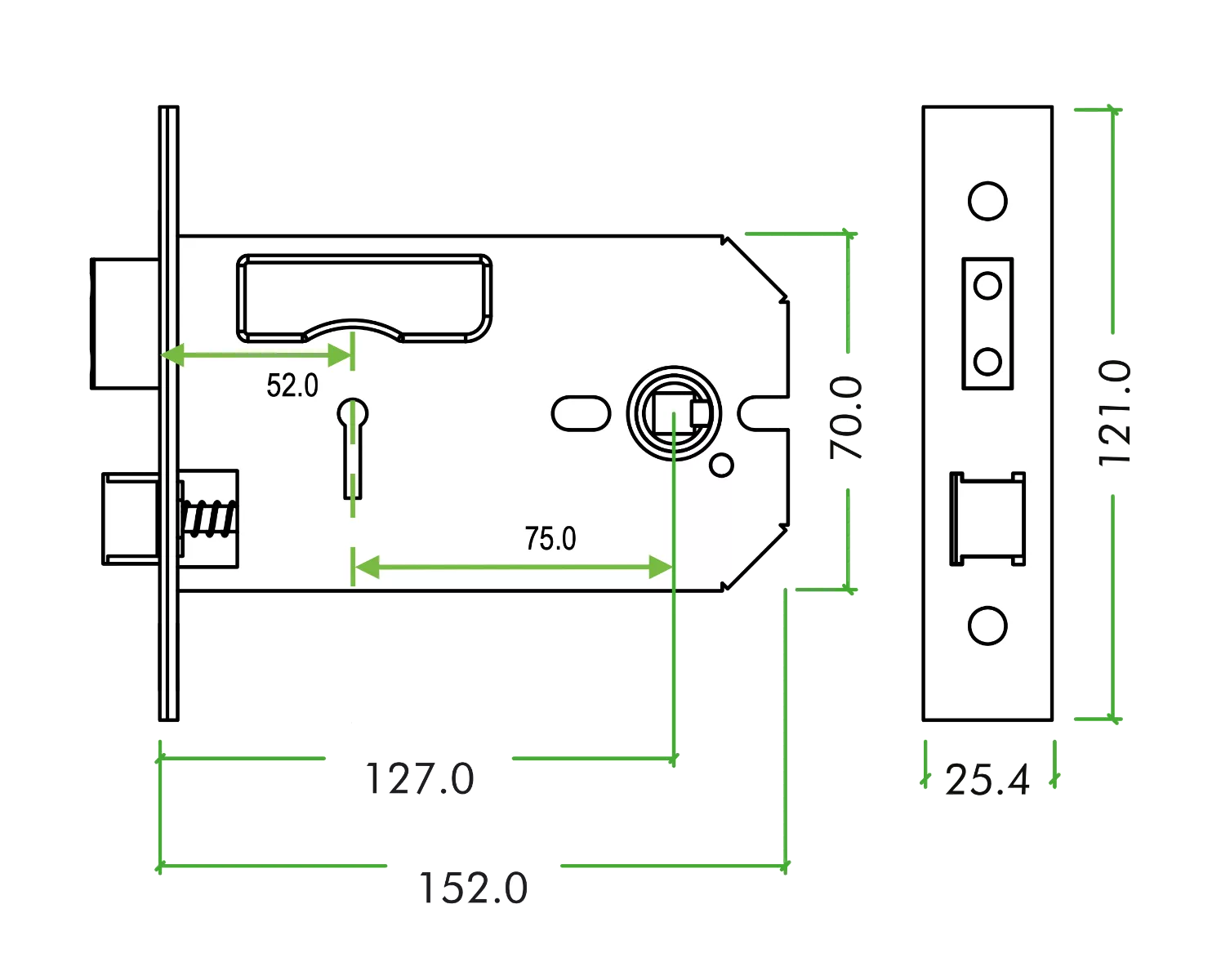 152mm Powder Coated Black 3 Lever Horizontal Mortice Lock ZUKH3152PCB 2 152mm Powder Coated Black 3 Lever Horizontal Mortice Lock ZUKH3152PCB - Image 2