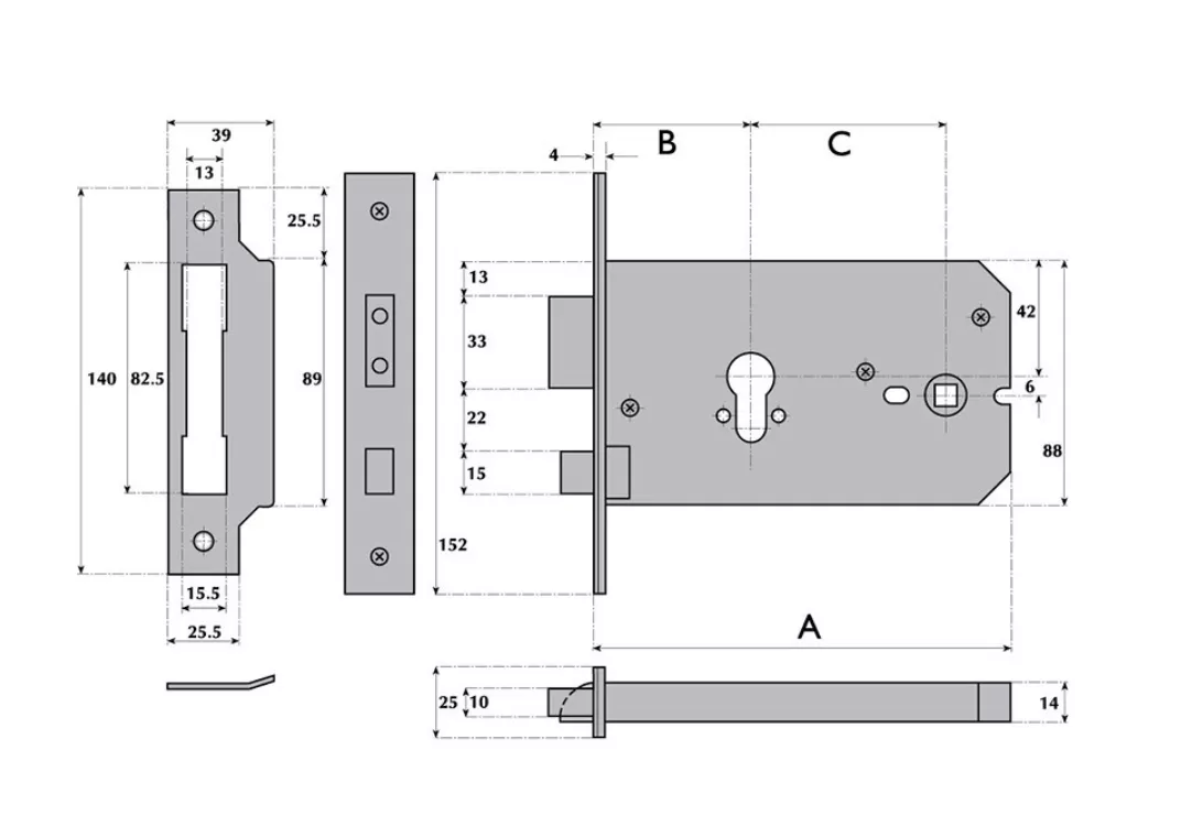 151mm Stainless Steel Euro-Profile Cylinder Horizontal Mortice Lock | G7012SS 2 151mm Stainless Steel Euro-Profile Cylinder Horizontal Mortice Lock | G7012SS - Image 2