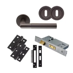 CARLISLE LOCK PACK - Matt Black Crown Knurled Lever Handle Door Kit