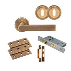 CARLISLE Antique Brass Serozzetta Edge Lever Handle Door Kit - Lock