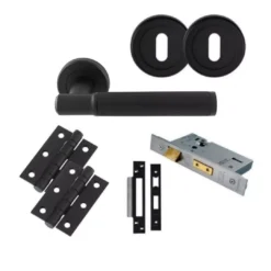 CARLISLE Matt Black Image Lines Lever Handle Door Kit - Lock