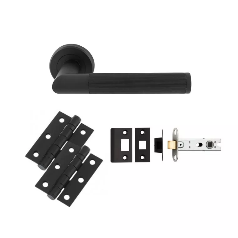 CARLISLE Matt Black Trend Lines Lever Handle Door Kit - Latch 1 CARLISLE Matt Black Trend Lines Lever Handle Door Kit - Latch