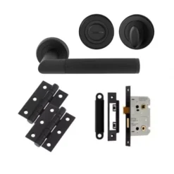 CARLISLE Matt Black Trend Lines Lever Handle Door Kit - Bathroom