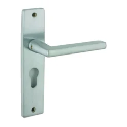 Set Satin Chrome Euro Profile Lever Lock On Backplate