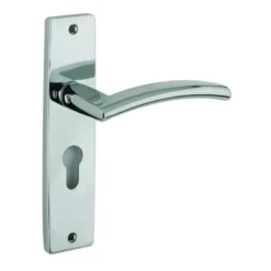 Set Polished Chrome Amalfi Euro Profile Lever Lock On Backplate