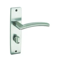 Set Satin Chrome & Polished Chrome Bathroom Lever On Backplate