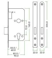 Satin Stainless Steel DIN Standard 60mm Backset Euro Deadlock Case | ZDL0060SS 3 Satin Stainless Steel DIN Standard 60mm Backset Euro Deadlock Case | ZDL0060SS - Image 3