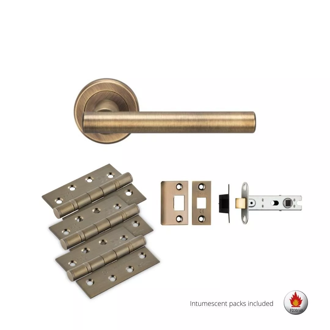 CARLISLE Antique Brass Philadelphia Lever Handle Door Kit - Latch 2 CARLISLE Antique Brass Philadelphia Lever Handle Door Kit - Latch - Image 2